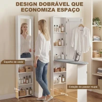 HOMCOM Móvel de Engomar com Espelho Tábua de Engomar Dobrável 6 Compartimentos 2 Ganchos 107x35x174 cm Branco(m-4)