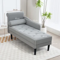 HOMCOM Șezlong cu husă capitonată din catifea gri, din lemn masiv și spumă, 146x61x82.5 cm(m-3)