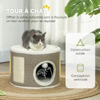 PawHut Tour griffer chat tonneau griffoir chat avec sisal pour gratter dessus en peluche coussins amovibles Ø 40 x 30 cm café(m-4)