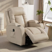 HOMCOM Sillón de Masaje Giratorio Sillón Relax Reclinable con 8 Puntos de Masaje Función de Calefacción 82x99x103 cm Crema(m-8)