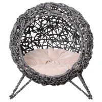 PawHut Panier chat lit surélevé chat cosy niche grotte Ø 52 x 58H cm coussin moelleux inclus résine tressée imitation(m-11)