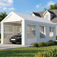 Outsunny Abri de Voiture Tente de Garage Protection UV30+ Hauteur Réglable 6 Fenêtres et Moustiquaire 3x6m Blanc(m-14)