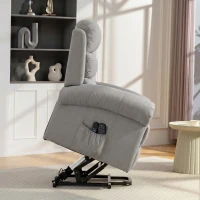 HOMCOM Sillón Power-Lift Relax con masaje por vibración y función de calor, sillón elevador con puerto USB, bolsillos laterales y mandos a distancia, gris claro(m-5)