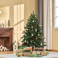 HOMCOM Künstlicher Weihnachtsbaum 150 cm Tannenbaum künstlich mit 444 Spitzen, 3 verschiedenen Blätterformen flammhemmend Christbaum mit Metallständer für drinnen(m-10)