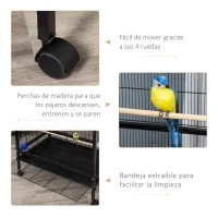 PawHut Gaiola para Pássaros com 4 Rodas Gaiola para Pássaros Metálica com Múltiplas Portas 4 Comedouros Bebedouro 2 Poleiros e Bandeja para Louros Canários Periquitos 79x52x137cm Preto(m-6)