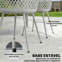 Outsunny Conjunto de 4 Cadeiras de Jardim Exterior em PP com Encosto Diamante  Apoios de Braços e Pés Metálicos 6x51x84 cm Cinzento(m-7)