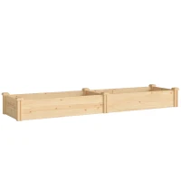 Outsunny Hochbeet Holz, Pflanzbeet mit Trennwand Offenem Boden, Frühbeet Gartenbeet 235 x 66 x 26 cm Naturholz(m-1)