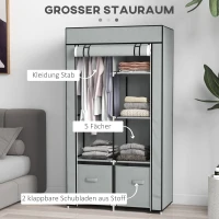 HOMCOM Kleiderschrank Stoffschrank 1 Kleiderstange, 2 Schubladen, 83 x 42.5 x 162,5 cm, Grau(m-4)