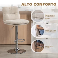 HOMCOM Conjunto de 2 Bancos de Bar Giratórios Estofados em Linho com Altura Ajustável 64-86 cm e Apoio para Pés Bege(m-4)
