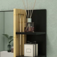 HOMCOM Oglindă de Baie Modernă de Perete cu 4 Rafturi din Lemn, 45x15x58.5cm, Negru(m-8)
