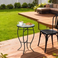 Outsunny Mesa de Jardim Redonda Mesa Auxiliar de Mosaico com Pés de Metal para Pátio Terraço Exterior Varanda Ø35,5x53,5 cm Turquesa(m-2)