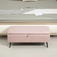 HOMCOM Banco de Armazenamento Estofado em Linho com Tampa Abatível e Pés de Aço Carga Máxima 150kg 101x38,5x44,5 cm Rosa(m-10)