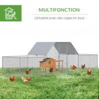 PawHut Enclos poulailler chenil volière extérieur 12,5 m² pour 12 à 15 poules 6,6 x 1,9 x 1,95 m acier galvanisé(m-6)