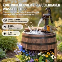 Outsunny Gartenbrunnen Zierbrunnen Springbrunnen Fassbrunnen Wasserfall Holzfass mit Pflanzgefäß Tannenholz Dunkelbraun Ø27 x 59 cm(m-6)