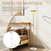 HOMCOM Stehlampe, Fußschalter, Metallstruktur, Acrylschirm, 4000K, dimmbar, Goldfarben(m-7)