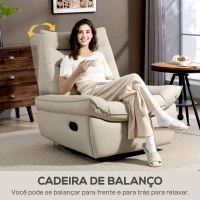 HOMCOM Poltrona Relax Reclinável Manual Giratória Função Baloiço Estofada em PU Reclinável até 135º 97x94x98 cm Creme(m-6)