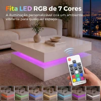 HOMCOM Mesa de Centro com LED RGB de 7 Cores com Armazenamento Aberto e Controlo Remoto 78x78x40 cm Branco(m-4)
