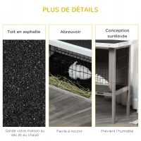 PawHut Clapier en bois pour lapin avec toit en asphalte mangeoire plateau amovible et 2 portes 91 x 46 x 71 cm gris(m-7)