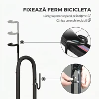 HOMCOM Suport bicicletă cu cârlige reglabile, compatibil cu biciclete 24"-29" și 700C, pentru garaj, interior și exterior, negru(m-6)