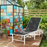 Outsunny Espreguiçadeira Reclinável de Jardim com Rodas Encosto Ajustável em 5 Níveis e Estrutura de Aço 166x60x84 cm Cinzento(m-10)