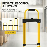 HOMCOM Carrinho Dobrável com Pega Telescópica Ajustável, Carga até 60 kg, com Rodas, para Garagem, Amarelo(m-7)