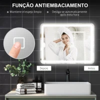 HOMCOM Espelho Casa de Banho com Luzes LED 60x80 cm Função Antiembaciamento 3 Temperaturas de Cor Ajustável e Função de Memória(m-7)