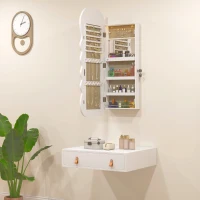 HOMCOM Espelho-Joalheiro com Luz LED Montado na Parede ou na Porta com Fechadura, Espelho de Corpo Inteiro Branco(m-10)