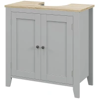 kleankin Móvel para Lavatório Pousar com 2 Portas e Prateleira Ajustável Estilo Moderno 60x30x60 cm Cinza  e Madeira(m-11)