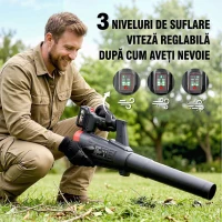Outsunny Suflător cu Baterie 18V, Suflător de Frunze cu 2 Baterii 4Ah, Motor Brushless 600W, 3 Trepte Viteză 149 km/h, Turbo Boost, 2 Țevi, Încărcător, pentru Grădină Frunze Zăpadă Praful(m-6)