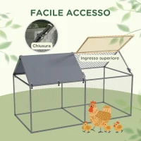 PawHut Gabbia per Animali in Acciaio con Tetto in Tessuto Oxford e Picchetti, 198x100x120 cm, Verde e Argento(m-5)