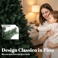 HOMCOM Albero di Natale 180 cm Artificiale con 820 Rami Ignifughi, Base in Acciaio, Verde(m-5)