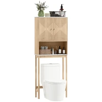 HOMCOM Dulap de Baie deasupra WC-ului cu 2 Uși și Raft Deschis, 66x25x168 cm, Stejar(m-11)
