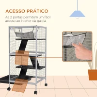 PawHut Gaiola para Roedores 52x52x113,5 cm Gaiola para Furões com Rodas 2 Portas 3 Rampas Rede Suspensa e Bandeja Removível Branco(m-7)