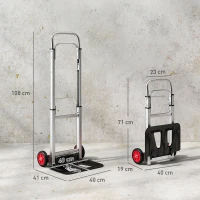 HOMCOM Carro de Transporte Dobrável de Alumínio com Cabo Telescópico Ajustável Carga 90 kg 40x41x108 cm Prateado e Preto(m-3)