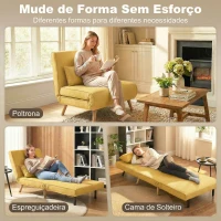 HOMCOM Sofá-Cama Individual Dobrável com Encosto Ajustável em 5 Posições, Sofá-Cama Estofado com Almofada 72x75x85 cm Amarelo(m-4)