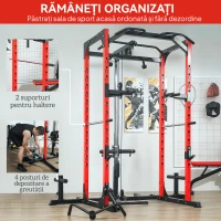 SPORTNOW Stație de Fitness cu Suport pentru Haltere și Bară pentru Tracțiuni și Dip, din Oțel, 191x153x205 cm, Roșu și Negru(m-8)