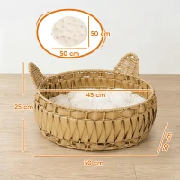 PawHut Katzenbett Rattan Katzenhöhle mit abnehmbares Kissen, Katzenkorb für Katzen bis 10 kg, 50 x 50 x 25 cm, Hellbraun(m-3)