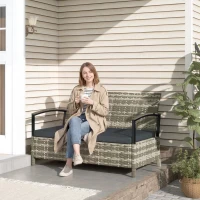 Outsunny Gartenbank mit Stauraum 2-Sitzer Sitzbank mit Kissen Haltegriffen 125L Poly Rattan 123 x 70 x 82 cm Dunkelgrau(m-9)