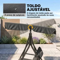 Outsunny Baloiço de Jardim de 3 Lugares com Almofada Toldo Ajustável e Estrutura de Aço para Balcão Terraço 172x110x153 cm Preto(m-4)