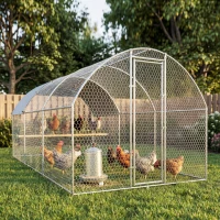 PawHut Galinheiro de Exterior 2,8x5,1x1,9 m Cobertura de Tecido Oxford Anti-UV Impermeável Fechos para 15-24 Galinhas Prateado(m-9)