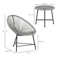 Outsunny 3-teiliges Gartenmöbel-Set, 2 Kunststoffrattan-Stühle, 1 Tisch mit Glasplatte, Stahlrahmen, Outdoor-Sitzmöbel, Grau(m-3)