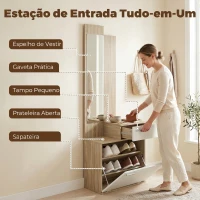 HOMCOM Móvel de Entrada com Espelho, Sapateira Basculante, Assento, Gaveta e Compartimento Aberto, 61x30x170 cm, Branco(m-4)