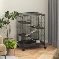 PawHut 4 Levels Removable Small Animal Cage, 95cm - Black(m-2)