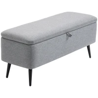 HOMCOM Banco de Armazenamento Estofado em Linho com Tampa Abatível e Pés de Aço Carga Máxima 150kg 101x38,5x44,5 cm Cinza(m-12)