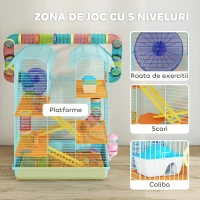 PawHut Gabbia per Criceti a 5 Piani con Tubi Colorati, Ruota, Casetta e Accessori, 47x30x59 cm, Azzurro(m-4)