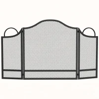 HOMCOM Paravan pentru Șemineu Pliabil cu 3 Panouri, Protecție Anti-Scântei, Metal, 122x1x74 cm, Negru(m-1)