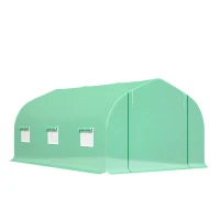 Outsunny Gewächshaus 4,5 x 3 x 2 m Foliengewächshaus mit Rollbar Reißverschlusstür 6 Netzfenster Stützstangen(m-12)