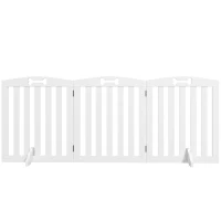 PawHut Poartă pliabilă pentru câini cu 3 panouri și 2 suporturi, din lemn alb, 155x30x61 cm(m-12)