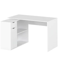 HOMCOM Flexibler Schreibtisch, 2-stufiger Schrank, Schublade, offene Fächer, Holz, Weiß(m-1)