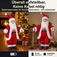 HOMCOM Singender Ski-Weihnachtsmann, 66 cm, animierte stehende Weihnachtsfigur mit Skiern, Geschenkesack und Geräusch-/Berührungsaktivierung(m-7)